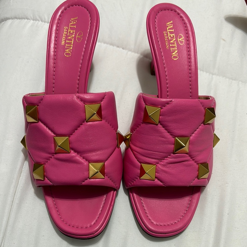 Valentino Pink Mules with Geometric Studs